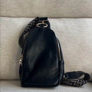 Black Sling Bag with Patterned Strap